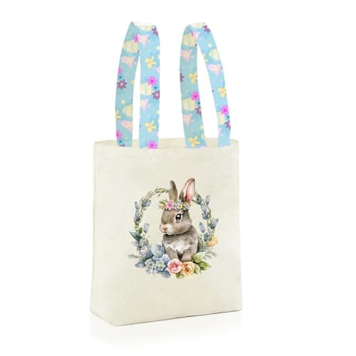 DCLOVERY Easter Bunny Canvas Tote Bag, Easter Basket 12.2x11 Inches for Gift Bag and Egg Collection (C) - Image 1