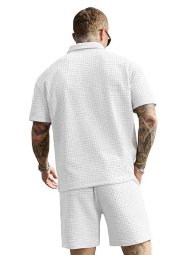 JEMLDL Men's Short Sets 2 Piece Polo Shirt Summer Outfits Casual Fashion Loungewear Short Sleeve Travel Golf Tracksuits White Large - Thumbnail 3