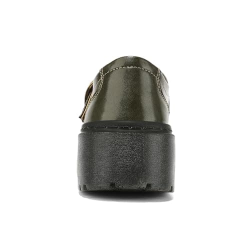 BEAUSEEN Women's Mary Jane Shoes with Platform Sole - Comfort Round Toe Strap Ballet Flats for Women - Chunky Heel Dress Flats Olive,11 US - Thumbnail 4