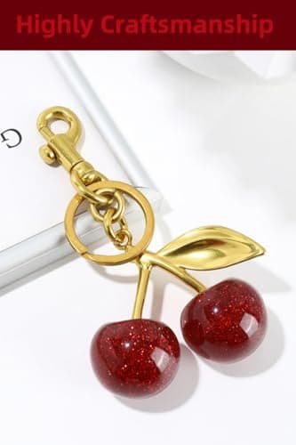 ZLSSETEC Cherry Bag Charm Cherry Keychain Cute Purse Charm Accessories Gifts for Women Christmas Birthday Valentine Gifts - Thumbnail 4