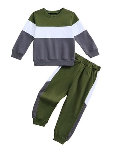 Hihosdor Toddler Boy Clothes Long Sleeve Sweatshirt Tops and Pants Fall Winter Outfits Set, Green, 6-7 Years - Image 1