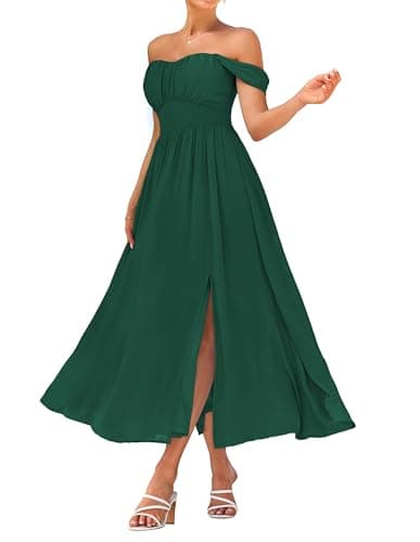 GRACE KARIN 2026 Women's Summer Sleeveless Off Shoulder Solid Flowy A Line Maxi Dresses Dark Green L - Image 1