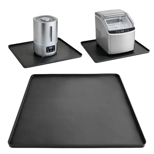 LTHCCOU Air Conditioner Drip Pan Waterproof Thick Portable AC Silicone Mat with Raised Edges 20''X20''X0.6 Non-Slip Under Humidifier Mini Fridge Mat for Floor Carpet Protect, Black - Image 1