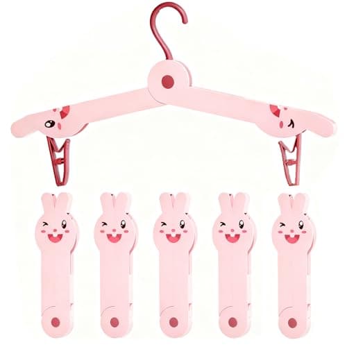 5-PCS Cute Bunny Shape Folding Clothes Hanger, Plastic Foldable Hanger for Travel, Space-Saving Closet Organizer for Adults, Portable Rabbit Design Hangers for Laundry and Wardrobe Storage - Image 1