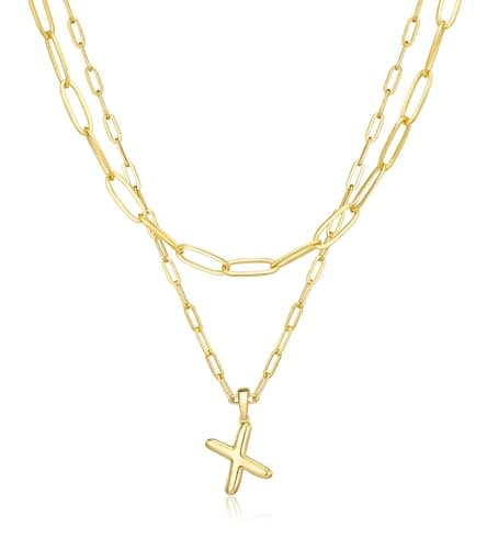 adoyi Valentines Day Gifts for Women Dainty 14K Gold Plated Heart Initial Necklaces Layered Letter X Pendant Necklace Stack Jewelry Birthday Valentines Day Gifts for Her Mom Wife - Image 1