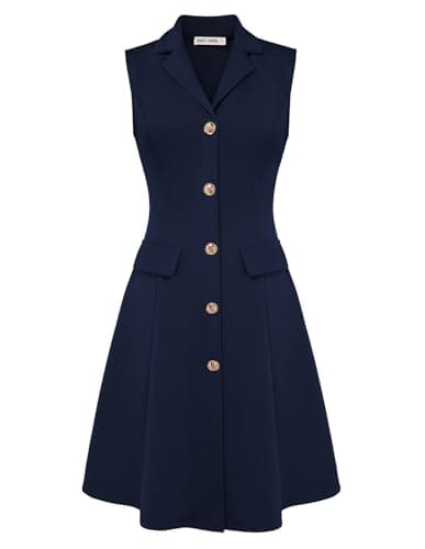 GRACE KARIN Women Summer Sleeveless Navy Blue Dress Business Work Dress V Neck Dress XL - Image 1