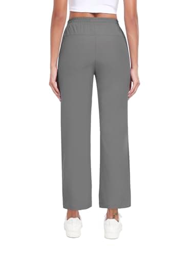 AGVNG Women's Pants Casual Wide Leg Pants High Waisted Elastic Waist Drawstring Lightweight Lounge Work Travel Comfy Trousers Pants with 2 Pockets Grey L - Thumbnail 4