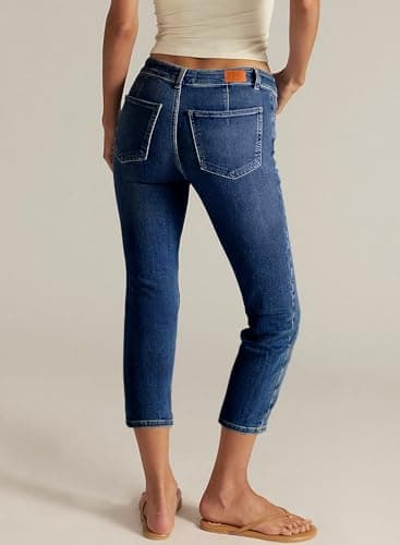 Sidefeel Women's Capri Jeans Mid Rise Stretchy Straight Leg Skinny Tummy Control Capri Pants Size 16 Dark Blue - Thumbnail 2