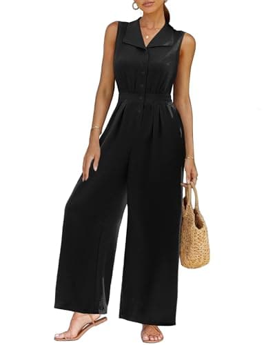 LOOKBOHO Women Dressy Casual Jumpsuits Summer One Piece Outfits V Neck Sleeveless Trendy Rompers Wide Leg Pants(B,L) - Image 1