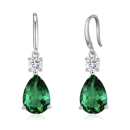 Teardrop Dangle Drop Earrings -925 Sterling Silver Birthstone Earring Jewelry Birthday Gifts for Women,Girlfriend,Wife,Mom - Graduation, Friendship,Birthday, Anniversary (05 - Emerald) - Image 1