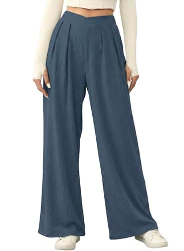 Acelitt Womens Spring 2026 Casual Fashion High Waist Wide Leg Pants Loose Work Palazzo Office Business Suit Pants Trousers Blue Medium - Image 1