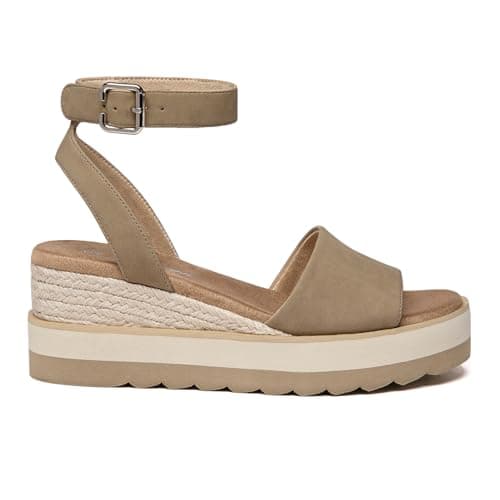 Athlefit Women's Platform Sandals Buckle Ankle Strap Open Toe Espadrille Khaki Wedge Sandals Size 8 - Thumbnail 3