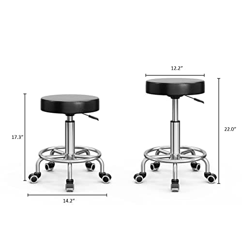 Icoget 360 Swivel Round Rolling Stool Chair, Height Adjustable Salon Shop Stool, Drafting Work SPA Medical Stools Office Chair with Wheels, Black - Thumbnail 3