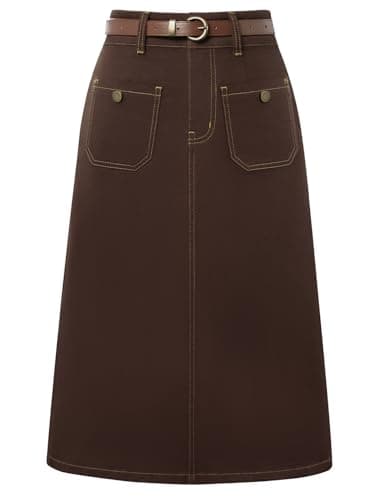 Belle Poque Denim Skirts for Women Brown Jean Skirt Below Knee Length Column Skirt S - Image 1