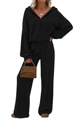 PRETTYGARDEN Women's 2 Piece Fall Lounge Sets 2026 Zip Up Hoodie Wide Leg Tracksuit Spring Matching Travel Outfits Clothes (Black,X-Small) - Image 1