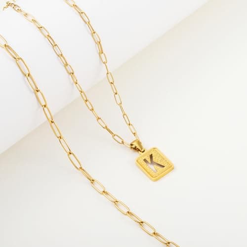 LETFLY Initial Gold Necklaces for Women, 18K Gold Plated Letter Layering Necklace Square Shaped Pendant with Adjustable Paperclip Chain for Womens Jewelry Gifts Alphabets K - Thumbnail 5