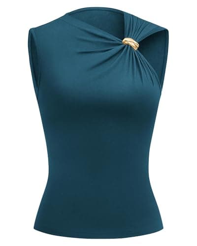 BTFBM Summer Going Out Tops for Women 2026 Asymmetrical Sleeveless Ruched Y2k Top Date Night Outfits Fashion Clothing(Dark Blue, XX-Large) - Image 1