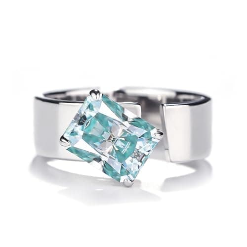 MSEARTHIA Adjustable 3 Carat 7x9mm Radiant-Cut Moissanite Ring, S925 Sterling Silver, 4 Colors (White, Light Green, Royal Blue, Green), Elegant Engagement or Statement Jewelry (Light Blue) - Image 1