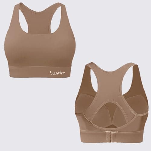 BaseTry Adjustable Strap Racerback Sports Bras for Women - Padded Seamless High Support Bra for Workout Gym Yoga Large Bust (US, Alpha, XX-Large, Regular, Regular, Coffee) - Thumbnail 5
