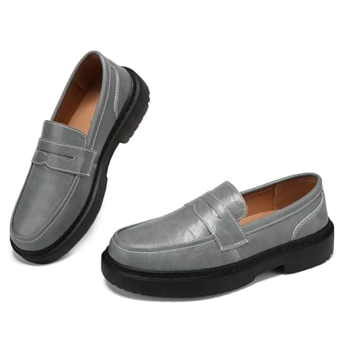 BEAUSEEN Women's Penny Loafers Slip On Comfortable & Lightweight Driving Moccasins Casual Office Work Flats Cute Business Dress Shoes, Grey, 7 US - Image 1
