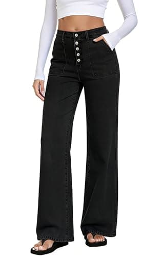 MARIASHA Wide Leg Jeans for Women Straight Leg Stretchy Denim Trousers High Waisted Jean Pants - Image 1