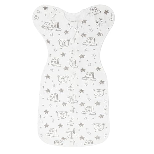 ANYEDDE Baby Transition Swaddle Sack, Baby Swaddle Arms Up Transition Bag,Snug fit Calms Startle Reflex, Breathable Cotton Newborn Sack, 2-Way Zipper Cars & Bears (0-3 Month) - Image 1