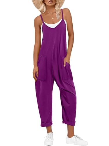 ANRABESS Jumpsuits for Women Casual Summer Overalls Sleeveless Spaghetti Strap Romper Jumpers Trendy Beach Vacation Outfits Purpple XX-Large - Image 1