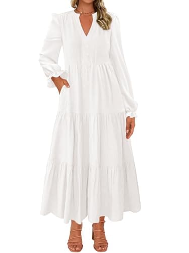 Lazysmile Long Sleeve Dress for Women White - Image 1