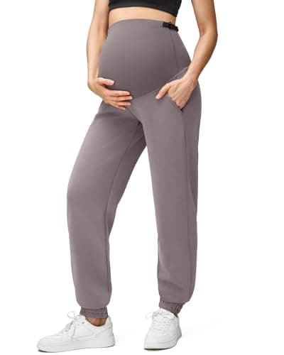 G4Free Maternity Jogger Pants Over The Belly Cinch Bottom Stretchy Adjustable Waist Pregnancy Lounge Trousers(Taupe,S,Regular) - Image 1