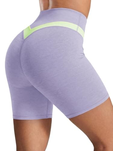 Aoysky Womens High Waisted 6" Buttery Soft Biker Shorts Color Block Workout Yoga Athletic Butt Lifting Lounge Shorts Purple - Image 1