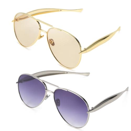 DreamCalf 2 Pack Gold Aviator Sunglasses for Women Polarized Trendy Designer Sun Glasses Metal Temples 2025 Fashion Shades - Image 1