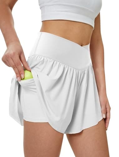 DLOODA Women's Athletic Running Shorts with Pockets Crossover Butterfly Flowy Shorts Cute Summer Skorts White S - Image 1