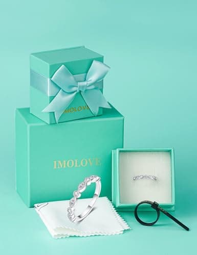 IMOLOVE Moissanite Wedding Bands for Women, Trendy 0.5 Carat Silver Marquise Wedding Band Everyday Fashion Moissanite Eternity Band Rings for Women with 18K White Gold Plated Size 10.5 - Thumbnail 6