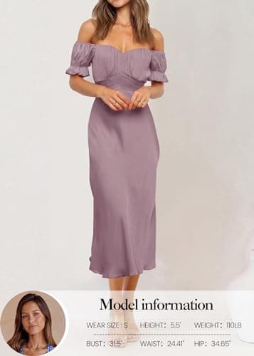 KIRUNDO Women's 2026 Spring Summer Satin Wedding Guest Midi Dress Off The Shoulder Wrap Party Cocktail Formal Prom Dresses(Pink, Small) - Thumbnail 4