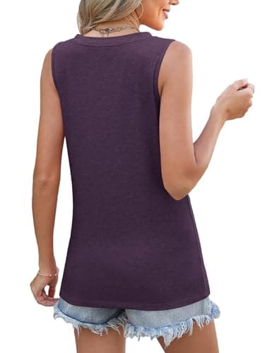 Womens Tank Tops Loose Fit V Neck Tank Tops for Women Summer Casual Sleeveless Shirts Purple XL - Thumbnail 5