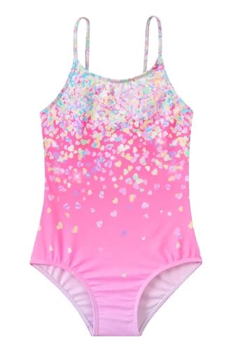 Idgreatim Girls Bathing Suits Size 11 12 Pink Sparkly Swimsuits Cuts One Piece Swimwear for Water Park - Image 1
