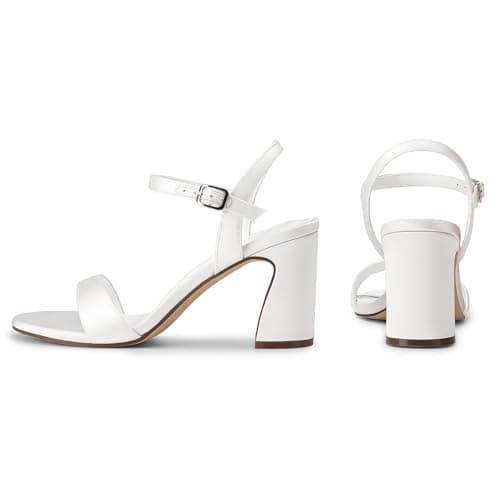 XMWEALTHY White Chunky High Heels for Women 3-Inch Comfortable Open Toe Wedding Bridal Heels Ankle Strap Summer Dressy Party Heeled Sandals Size 6 - Thumbnail 5