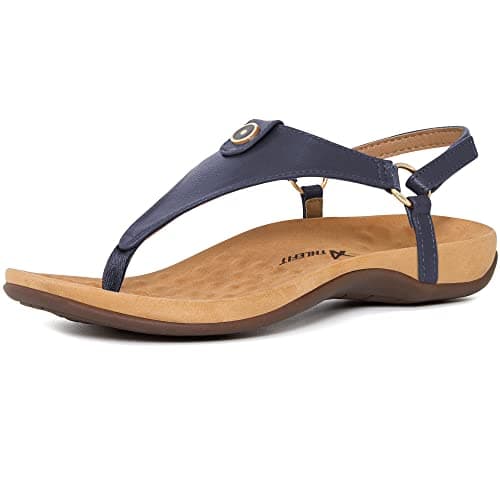Athlefit Women's Comfortable Orthopedic Sandals Thong Dressy T-Strap Orthotic Casual Summer Arch Support Navy Sandals size 6 - Image 1
