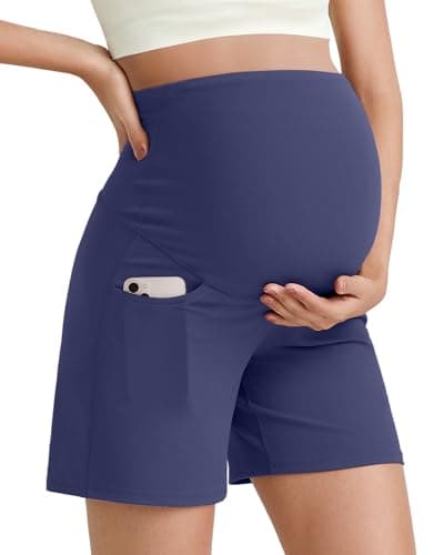 G4Free Pregnancy Shorts Maternity Athletic Shorts Over The Bump Summer Pregnancy Casual Soft Outfits(Purple,XS) - Image 1