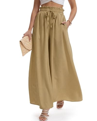 HONGTEYA Women's Summer Wide Leg Palazzo Pants (US, Alpha, Medium, Regular, Regular, Khaki) - Image 1
