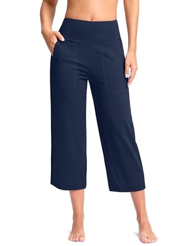 G Gradual Women's Capri Pants with Pockets High Waist Yoga Pants Wide Leg Workout Crop Summer Pants for Casual, Travel, Exercise(Navy, Inseam 21, XXXL) - Image 1