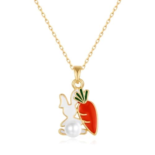 MURNA KARE Easter Basket Stuffers Gifts - Easter Bunny Necklace for Women Dainty Cute Rabbit Carrot Enamel Necklace, Animal Jewelry Birthday Gifts for Women - Image 1