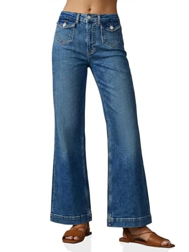 Cicy Bell Womens Wide Leg Jeans Casual Summer Baggy Boyfriends High Waisted Denim Pants with Pilcro Pockets Blue - Image 1
