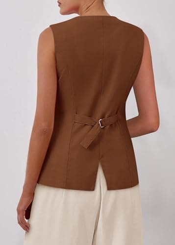 KIRUNDO Vest Tops for Women Trendy Dressy Business Casual Outfits 2026 Summer Sleeveless Fitted Blazer Work Suit Waistcoat(Brown, XX-Large) - Thumbnail 2