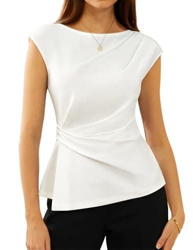 GRACE KARIN Womens 2026 Spring Short Sleeve Tops, Dressy Casual Peplum Shirts Outfit, Tunic Blouses Trendy Fashion Clothes White M - Image 1