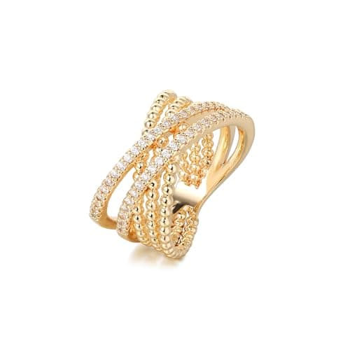 Valloey Rover Gold Statement Rings for Women 14K Gold Plated Chunky Wedding Band Rings Dainty Fake Engagement Rings Cubic Zirconia Pave Wide CZ Rings for Women Gold Jewelry Trendy Size 6 - Image 1