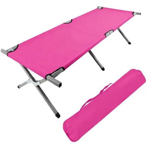HOMSUPPLIE'S Folding Camping Cot,Outdoor Portable Camp Bed, Sleeping Cots with Carry Bag (Pink) - Image 1