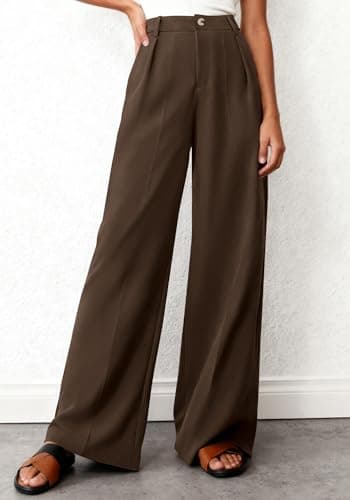 BTFBM Wide Leg Pants Woman 2026 High Waisted Button Business Casual Dressy Trousers Office Work Palazzo Pants Pockets(Brown, XX-Large) - Thumbnail 2