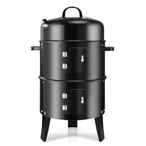 RYHOFOUD T001-2 19-inch BBQ Charcoal Smoker, Heavy Duty Round Smoking-Vertical Multi-Layer Pellet Smoker for Meats-Offset Charcoal Grill with Thermometer, Black - Image 1