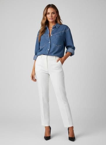 Dokotoo Denim Shirt Women Casual Chambray Jean Western Shirts Country Concert Outfits V Neck Long Sleeve Button Down Shirts for Women Rhinestone Top Loose Fit Denim Tops Lightweight Jacket Sky Blue S - Thumbnail 3